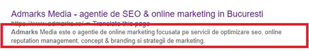 cum arata meta descrierea in pagina de rezultate Google