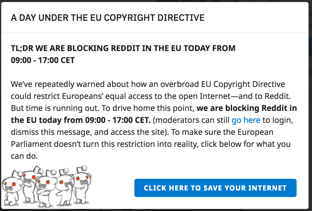 Reddit protest the EU copyright directive